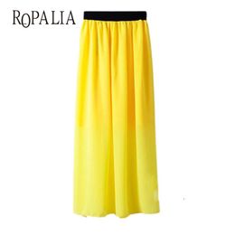 Wholesale- Casual Lady Long Maxi Chiffon Skirts Summer Women Pleated Elastic Waist Skirt New