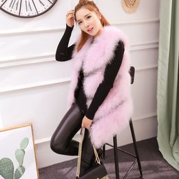 2017 autumnn winter new women's warm thickening cotton-padded liner asymmetric medium long ostrich fur vest sleeveless coat casacos XXL