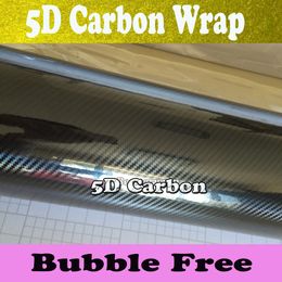 Super Glossy Black 5D Carbon Fibre Vinyl Wrap Car Wrapping Air Bubble Free Gloss Foil Vehicle Wrapping Film size 1.52x20m/Roll