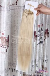 Superb 16"-22" 100s/pack Silicone Micro Loop Rings Hair Extensions 50g #24 Natural Blonde Real Brazilian Straight Remy Human Hair