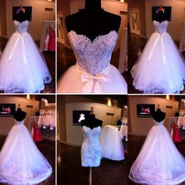 Stunning Two Pieces Wedding Dresses with Detachable Train Long Tulle Short Mini Lace Dress Two in One Bridal Gowns Cheap High Quality