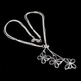 Promotion Sale 925 silver chain necklace Christmas fashion 925 Silver 3 Butterfly necklace jewelry FREE Shipping hot sale 1356