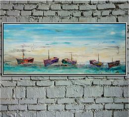 Pintado a mano Top Scenery Canvas Canvas Barcos Arte en la pared para el hogar o decoración de negocios 1 unid