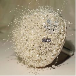 Super Luxury Wedding Bouquet Flowers Crystals Rhinestones Beading Artificial Bridal Bouquet Satin Flowers Garden Church Beach Wedding