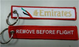 Emirates Airline Remove Before Flight Keychain Key Chain Luggage Pilot Tags 13x2.8cm 100pcs lot