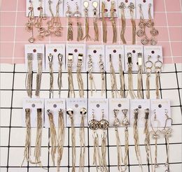 Hot sale girl Madam Tassels crystal Earrings Rose Gold / gold / silver Shining Hanging Earrings mixed 12 style 12Pairs/lot