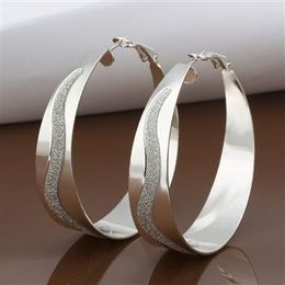 2017 hot selling Exaggerated Circle Scrub 925 Sterling Silver Jewelry Earings Charming women/girls Ear hoop Earrings 10pairs/lot