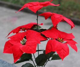 Red Poinsettia Flower Bunch (5 heads/piece) 45cm/17.72" Artificial Flowers RED Christmas Flower for Wedding Cneterpiece