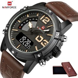 new NAVIFORCE fashion men's waterproof uniform sports watch men's quartz digital leather watch relogio masculino Me262w