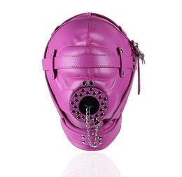 Rose Red Bondage Soft PU Leather Mask Hood Stuff Gag Padded Blindfold Hood Mask Sex Toys For Couple BDSM Adult Games