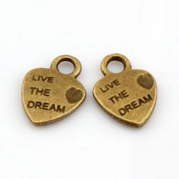 Mini Heart "Live The Dream" Charms Pendants For Jewellery Making Bracelet Necklace DIY Accessories 9x12.5 mm Antique Bronze 250PCS