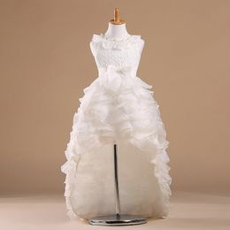 2016 White Princess Flower Girl Pageant Dresses Kids Tulle Floor Length Communion Wedding Party Gown