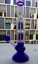 Wholesale - two function 4 Arm percolator glass bong glass water pipe blue glass smoking pipe with 19mm bowl and oil rig