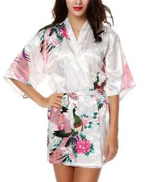 Bayanlar Saten Elbiseler Düğün Robe Pijama Pijama Bornoz kadın Tavuskuşu Ve Çiçekleri Ipek Kimono Bornoz Seksi Gecelik