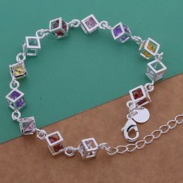 Free Shipping with tracking number Top Sale 925 Silver Bracelet Chequered Colours Diamond Bracelet Silver Jewellery 10Pcs/lot cheap 1799