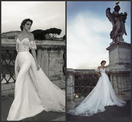 New Julie Vino Overskirt Wedding Dresses Mermaid Sheer Jewel Neckline Lace Applique Sweep Train Trumpet Bridal Gowns With Detachable Train
