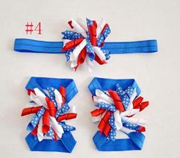 New korker bow Head band Flower and Hand feet Flowers set Christening baby Christening Accessories triple corker loop hair Bands500set PD010