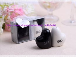 20sets 40pcs Mr. and Mrs. heart shaped Ceramic Salt Pepper Shakers + Wedding bridal shower Favors gifts