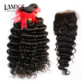 8A 5Pcs Lot Brazilian Deep Wave Curly Virgin Hair With Closure Unprocessed Human Hair Weaves 4Bundles And 1Piece Lace Closures Natural Colour