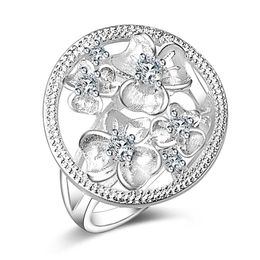 Free Shipping New 925 Sterling Silver fashion Jewellery Big Flower White Diamond With Pave zircon ring hot sell girl gift 1719