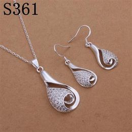 925 Silver Plating Fashion Bottle Zircon Pendant necklace + Earrings Fashion Silver Jewelry Set Valentine's Day gift