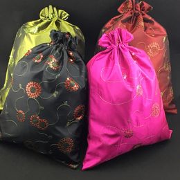 Embroidery Sequins Silk Shoe Carrying Bag Drawstring Portable Travel Reusable Fabric Shoes Bags for Women Dust Covers 10pcs/lot