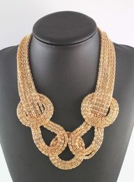 Moda Donna Chunky Multi Tono d'oro Torsione nodo nodo Mesh Snake Collare Choker Dichiarazione Bib Collana gioielli