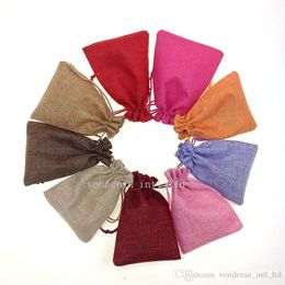 13*18cm Linen Fabric Drawstring bag candy Jewellery Gift Pouch package sack bags Gift hessian bags burlap mobile power sack bags whole sale