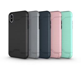 Card Slot Case For iPhone X 8 Armour case hard shell back cover with kickstand case for iphone 6 6 plus 7 7 plus