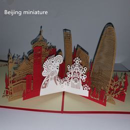 3D Handmade Paper cut building stereoscopic Greeting card Folding type Unique Creative Chinese Ethnic Crafts cards Gifts