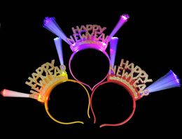 Happy New Year Fibre head button LED light flashing horns hoop button toy