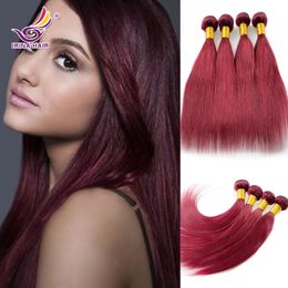 7A European Virgin Hair 4pcs/lot 99J straight Burgundy Hair Weaving human hair extensions wine red virgin remy hair bundles Free shipping