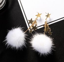 White Fur Balls star Long Earrings For Women Bijoux fashion Jewellery Winter Statement Earrings Cute Gift