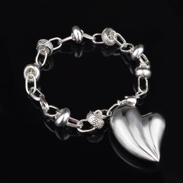 Free Shipping with tracking number Top Sale 925 Silver Bracelet Heart-shaped retro bracelet Silver Jewellery 10Pcs/lot 1532