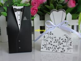 100pcs/lot (50 bride+50 groom) Free shipping Wedding Candy Box Bride And Groom Paper Candy Box Wedding Favor Gift Boxes