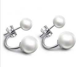 925 Sterling Silver Stud Earrings Fashion Jewellery Double Pearls Elegant Style Retro Earring for Women Girls High Quality