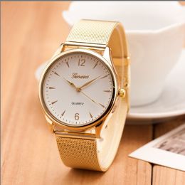 Women GENEVA Watches Newest Alloy Mesh Belt Cool Watch Factory Price Golden Band Ladies Quartz Wristwatch