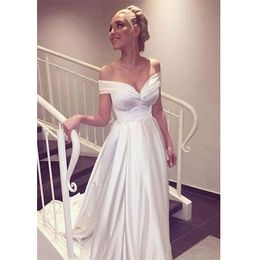 Simple Satin A-Line Wedding Dresses Sweetheart Off Shoulder With Pleats Bridal Gowns Vestido De Novia