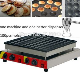 100pcs Commercial Use Non-stick 110v 220v Electric Poffertje Mini Dutch Pancake Machine Maker Iron Baker + Batter Dispenser