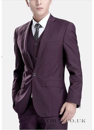Custom Made One Button Groom Tuxedos Peak Lapel Men's Suit Plum Groomsman/Best Man Wedding/Dinner Suits (Jacket+Pants+Tie+Vest) J908