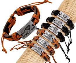 2015 latest version punk style 100% genuine leather bracelet handmade man woman EZ LOVE KURDISTAN rope adjustable bracelet 20pcs/lot