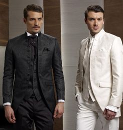 -Design personalizzato nero / bianco sposo smokys stand clarar miglior abito da sposa da uomo abito da sposa prom ... giacca + pantaloni + cravatta + gilet) 828