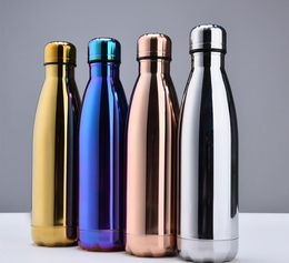 pure Colour Water Cup Insulation Mug 500ML Vacuum Bottle Sports Stainless Steel Cola Bowling Shape Travel Mugs 4 Colours a105