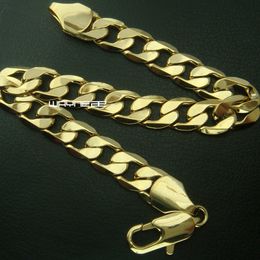 Jewellery gift MENS 18K SOLID GOLD FILLED FINISH CUBAN LINK Bracelet CHAIN b161