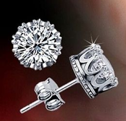 Fashion 925 Sterling Silver Crystal Crown earrings CZ Stud Earrings Cubic Zirconia Stud Earrings With beautiful wedding engagement gift