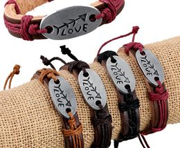 2015 latest version punk style 100% genuine leather bracelet handmade Alloy men woman LOVE Fish bone rope adjustable bracelet 20pcs/lot