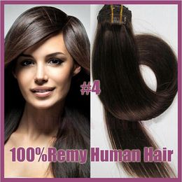 Wholesale - 18-20",8pcs Brazilian remy Hair straight clip-in hair remy human hair extensions, 6# light brown ,100g/set,