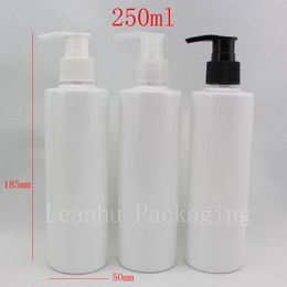 250ml X 20 empty white lotion pump shampoo containers for cosmetic packaging , PET bottle plastic with liquid soap dispenser