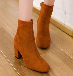 New Arrival Women Boots Flock Ankle Boots Round Toe Winter Women Boots Ladies Party Western Stretch Fabric Boot