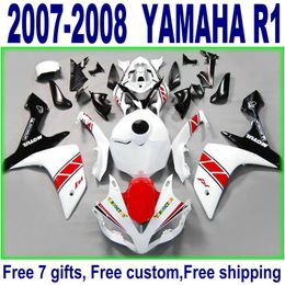 7 gifts plastic fairings for yamaha yzf r1 2007 2008 plastic fairing kit yzfr1 07 08 red white black motobike set yq48